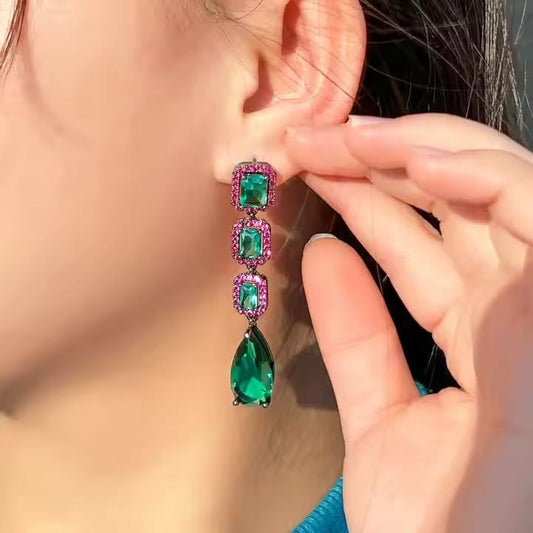 Green Crystal Drop Earrings