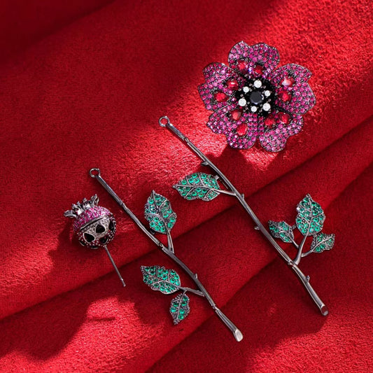 Red Flower & Leaf Earrings