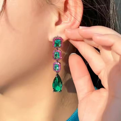 Green Crystal Drop Earrings