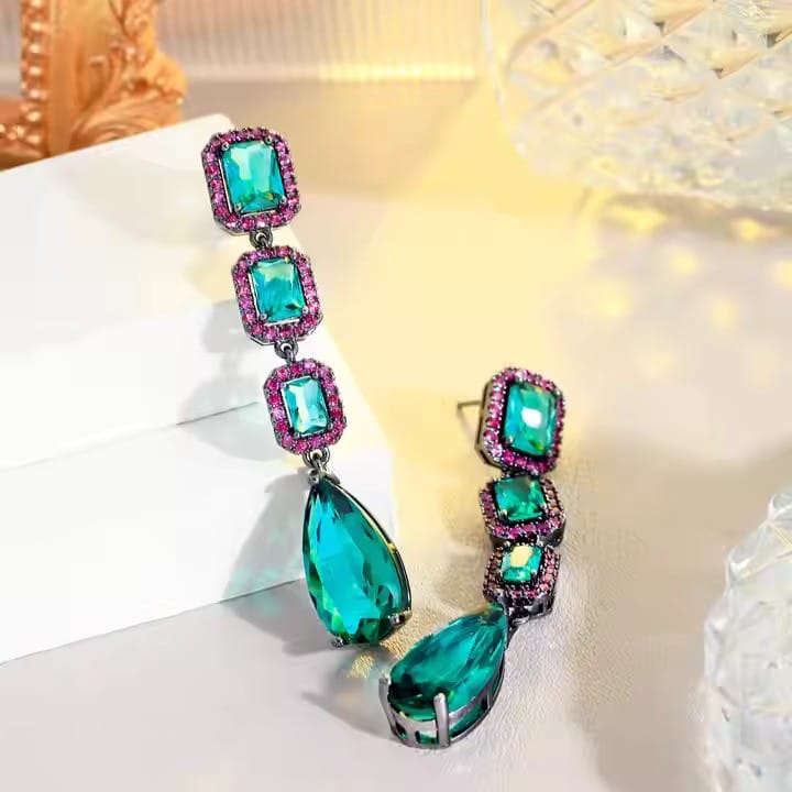 Green Crystal Drop Earrings