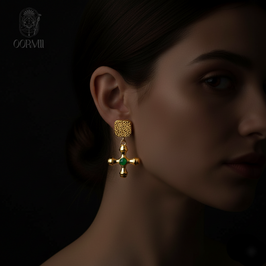 Lucente Emerald Cross Earrings