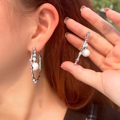 Pearl Charm Hoop Earrings