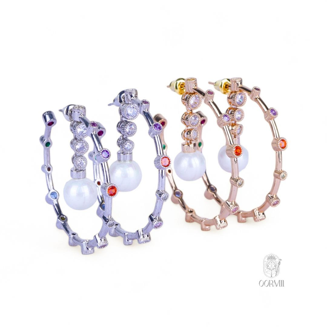 Pearl Charm Hoop Earrings