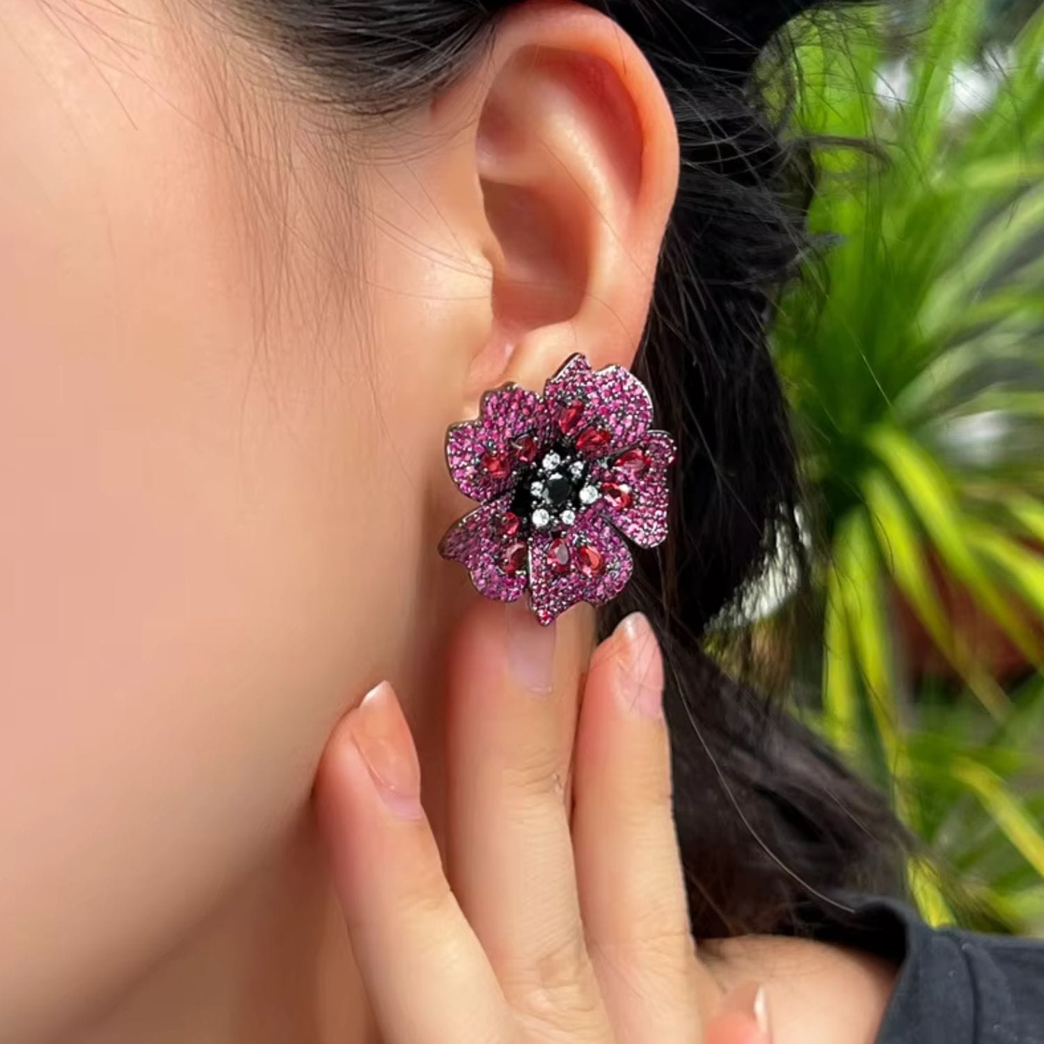 Red Flower & Leaf Earrings
