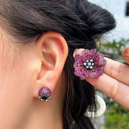 Red Flower & Leaf Earrings