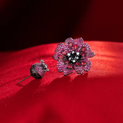 Red Flower & Leaf Earrings