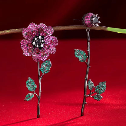 Red Flower & Leaf Earrings