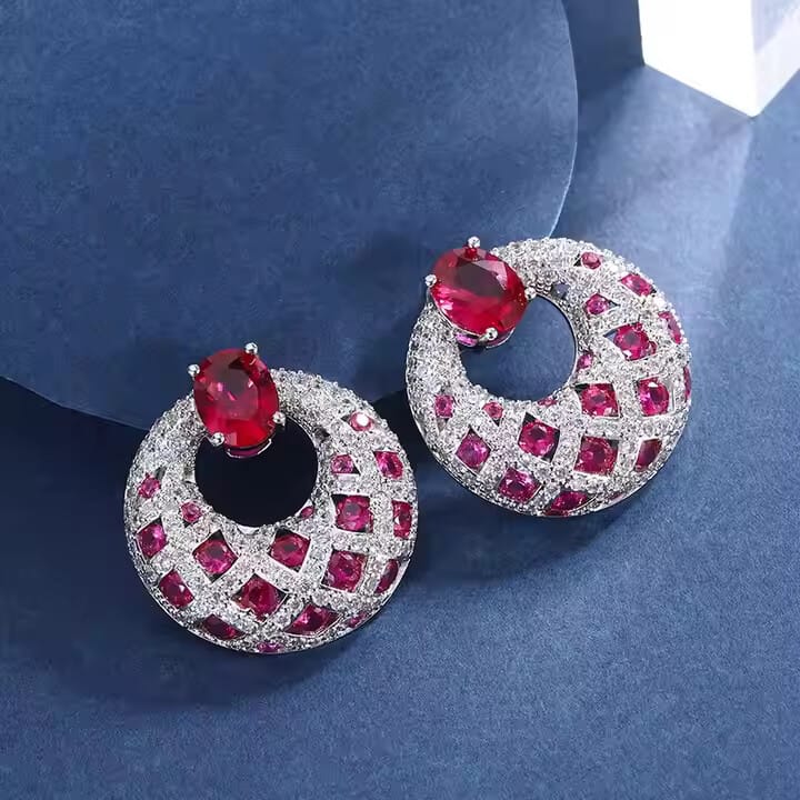 Royal Pink Round Drop Earrings