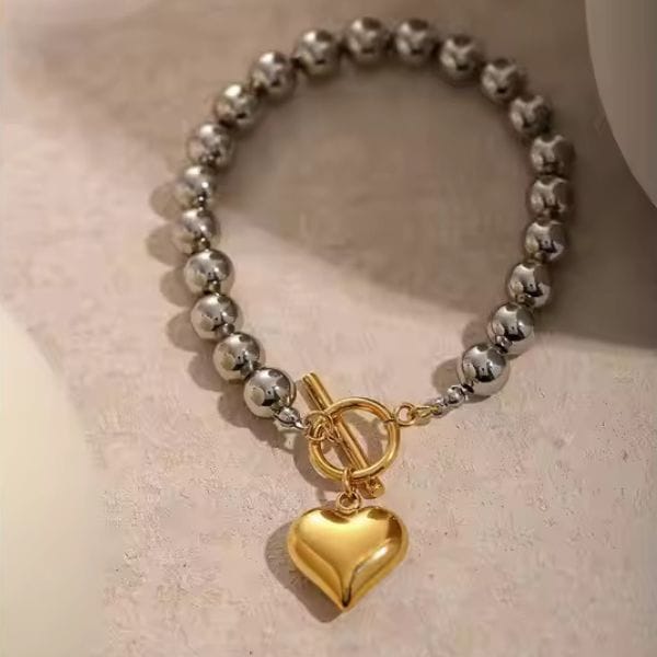 Silver Beaded Heart Bracelet