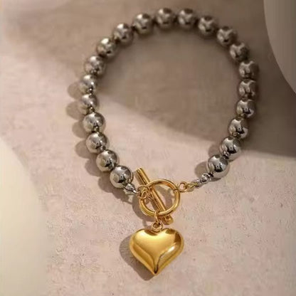 Silver Beaded Heart Bracelet